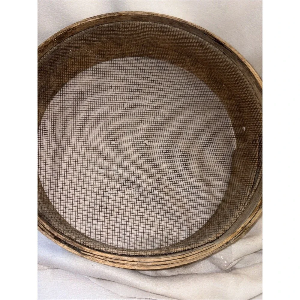ANTIQUE PRIMITIVE WOOD MESH GRAIN  FLOUR SIFTER SIEVE SCREEN 17 Farmhouse Rustic